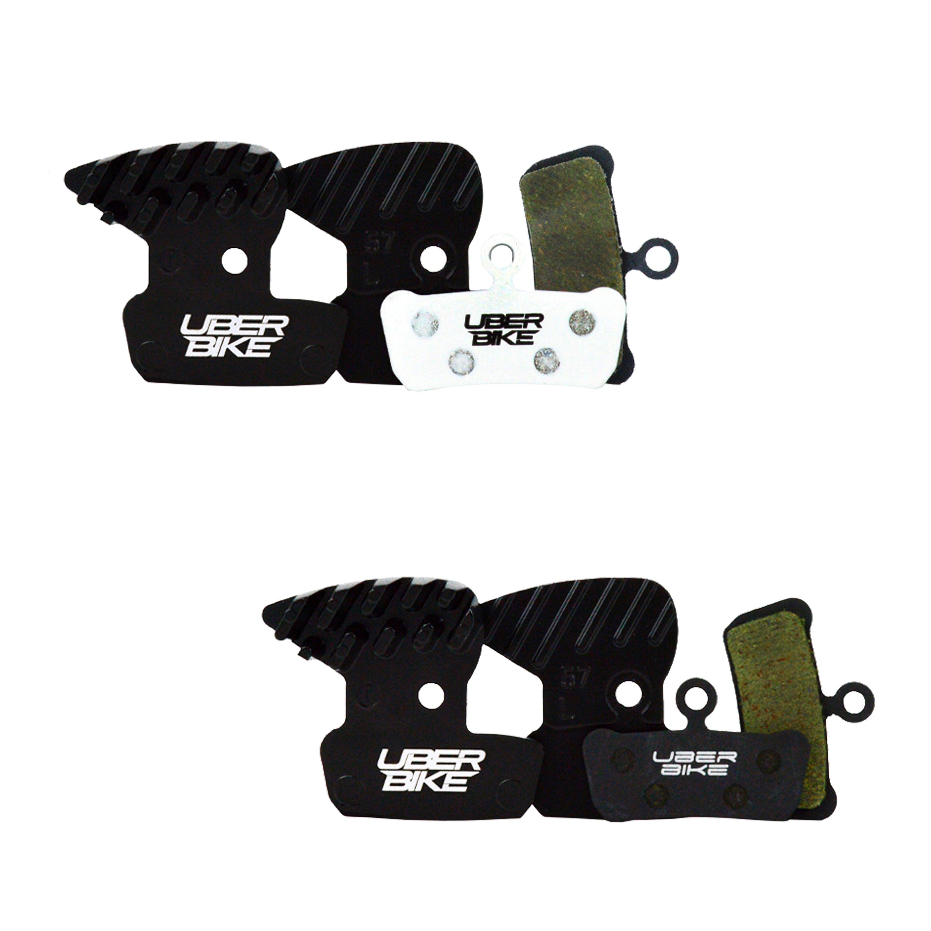 2 sram finned guide brake pads on a white background