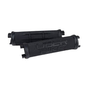 2 black half waffle grip mountain bike grips with uberbike branding on a white background