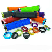 Colourful bicycle grips and  with 'UberBike' branding on a white background