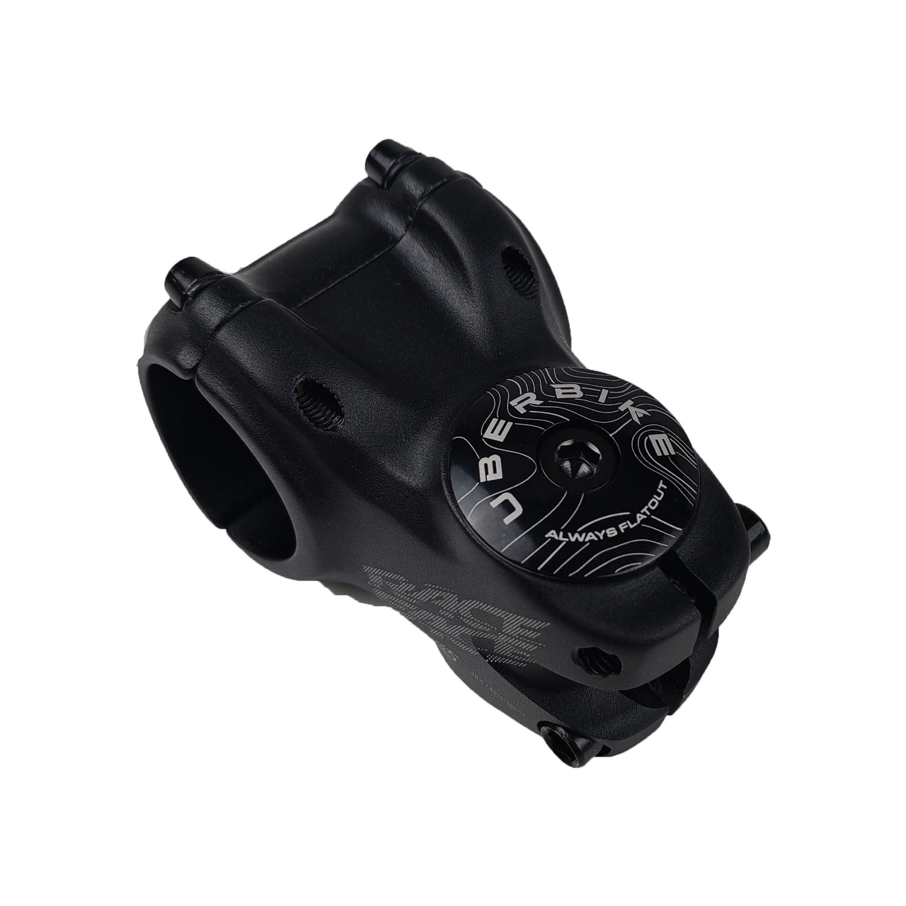 black headset top cap with a black bolt with uberbike branding on a white background