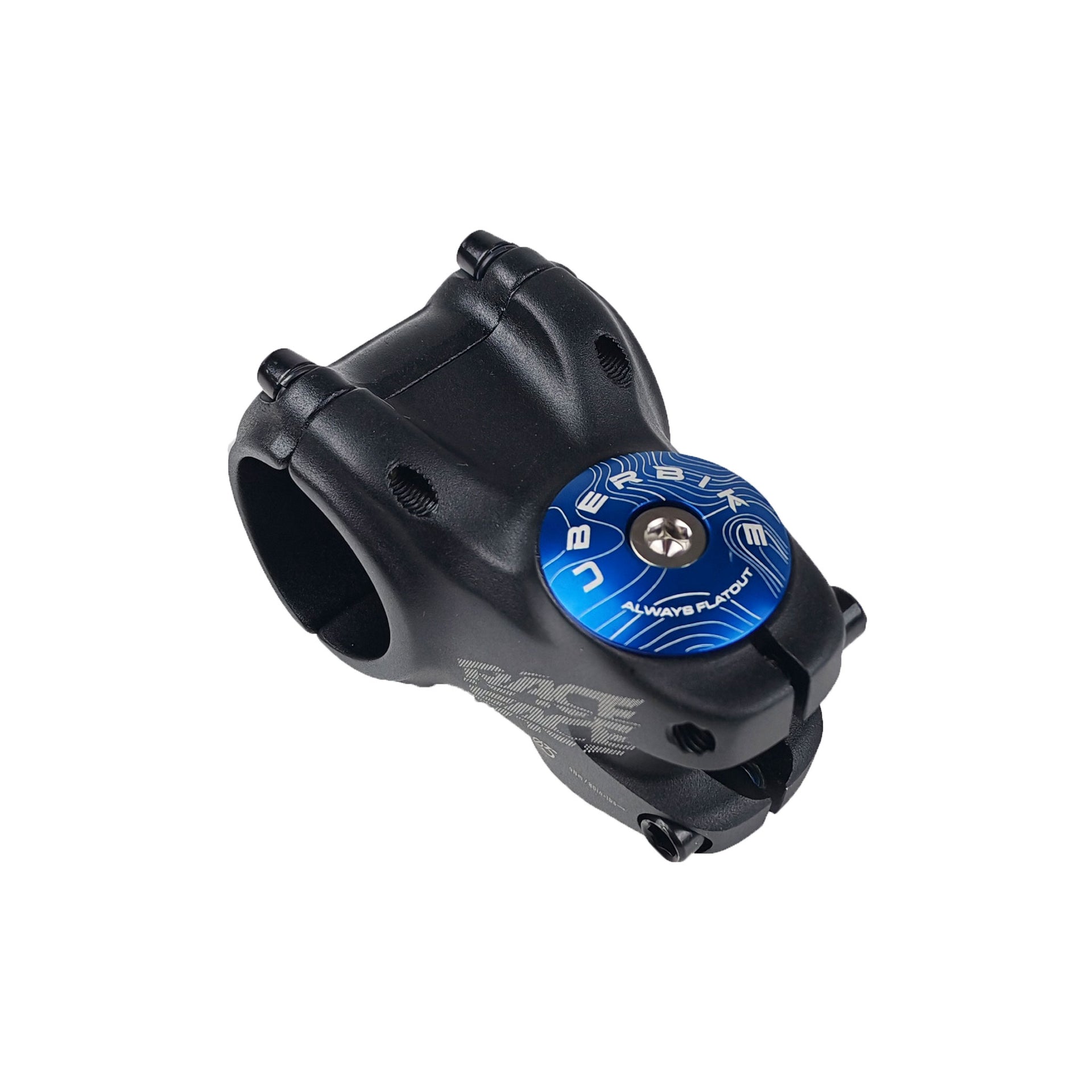 blue headset top cap with a raw bolt with uberbike branding on a white background