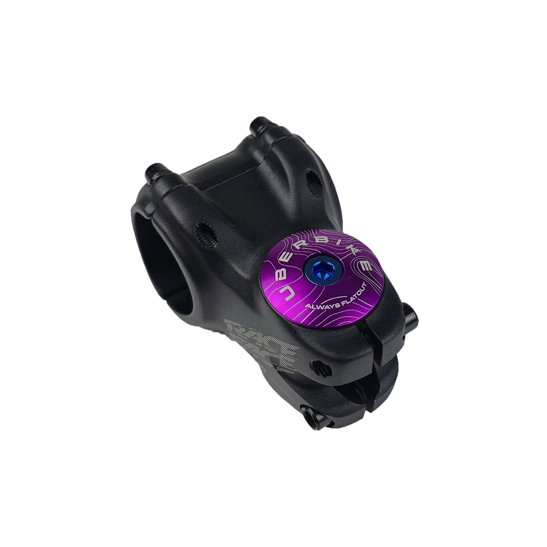 purple headset top cap with a blue bolt with uberbike branding on a white background