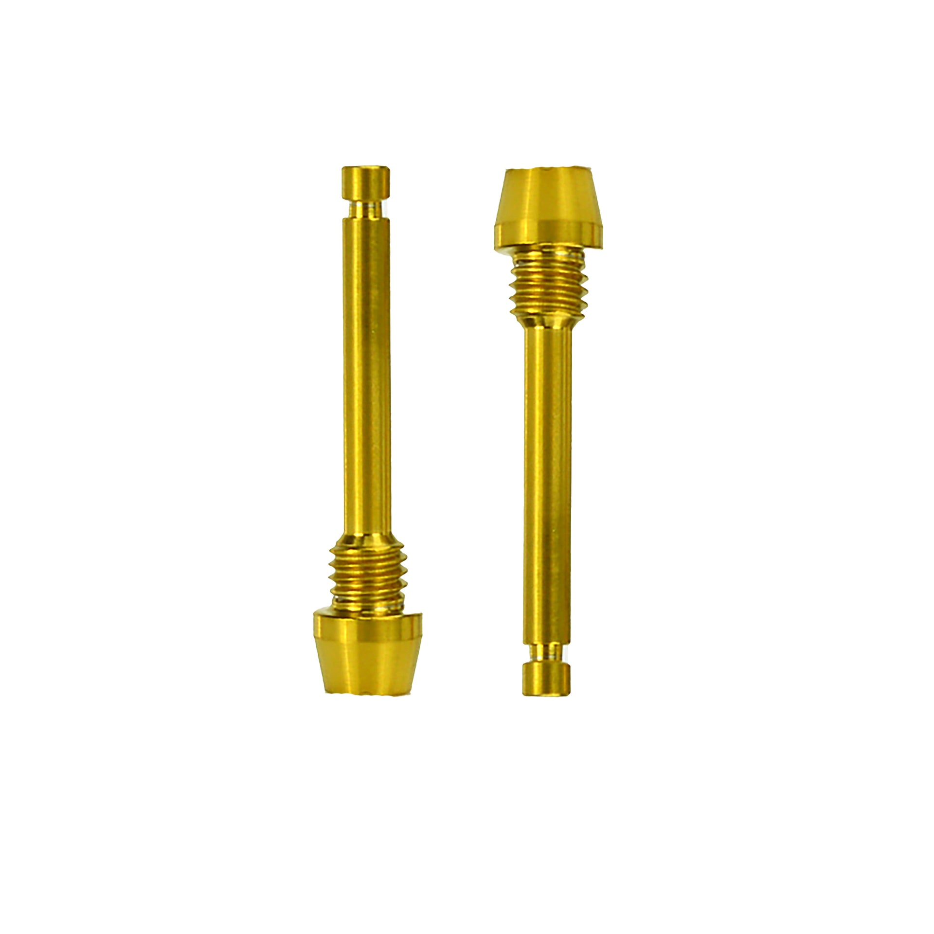 two gold hope disc brake retaining pad pins on a white background