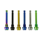 6 different coloured hope disc brake retaining pad pins on a white background
