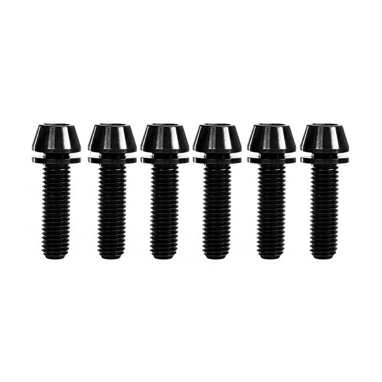 6 black titanium bolts for gravity stem on a white background