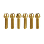 6 gold titanium bolts for gravity stem on a white background