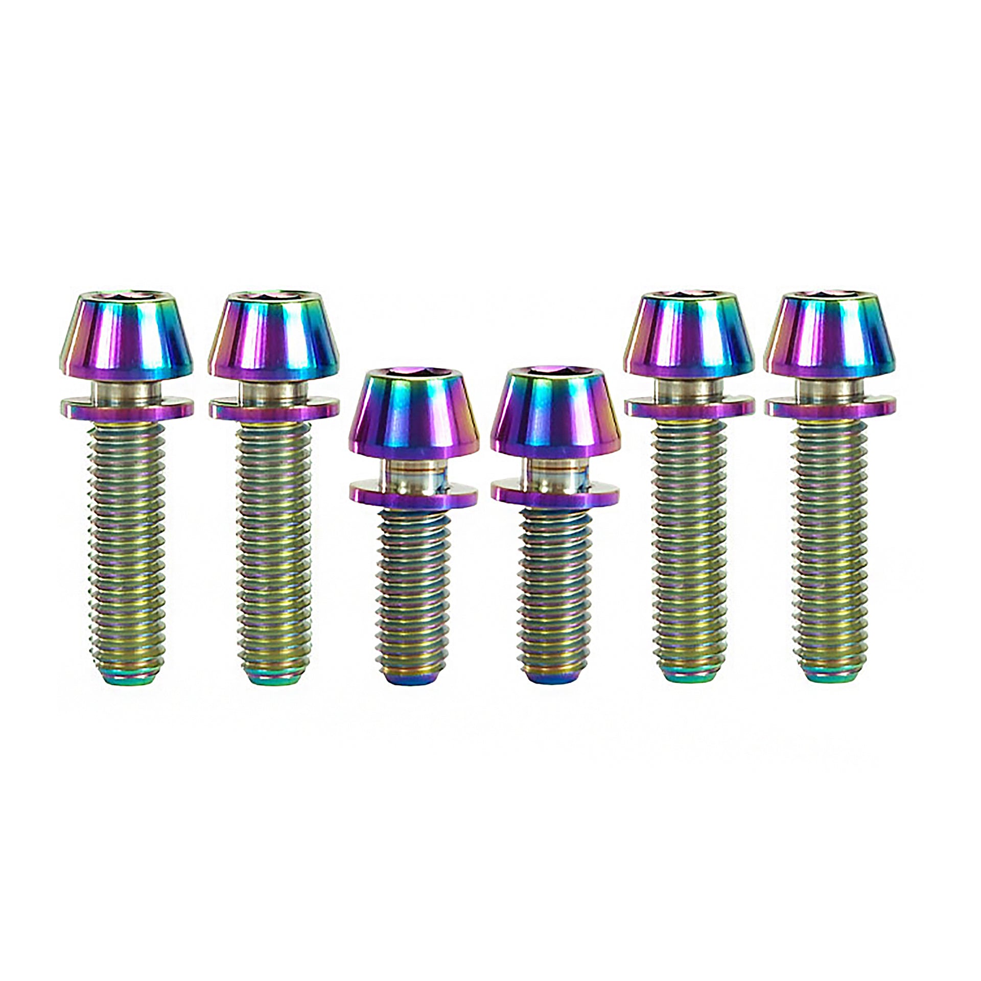 6 oil slick titanium bolts for AC / XC stem on a white background
