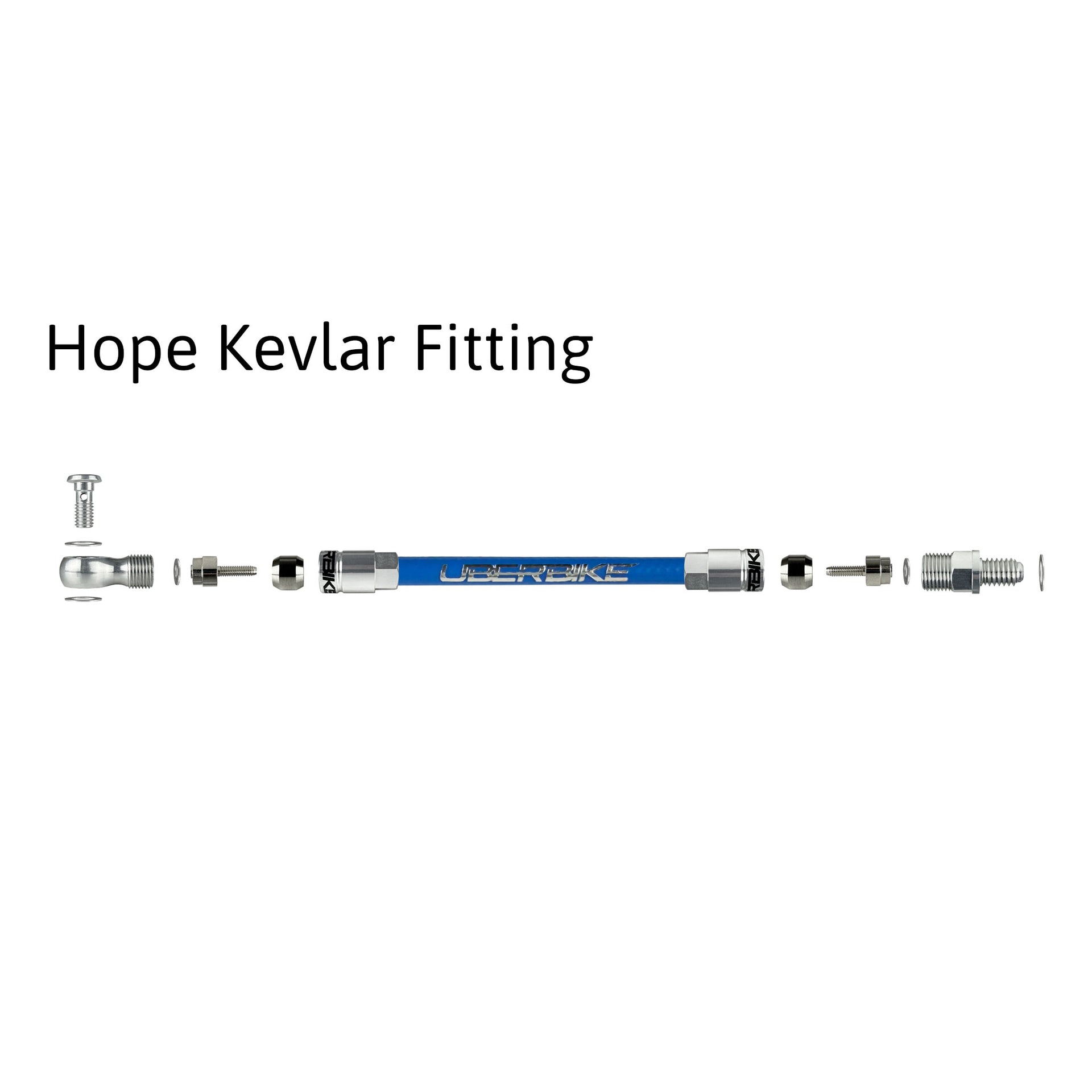 a diagram showing hope aluminium banjo fittings for kevlar hydraulic hose on a white background