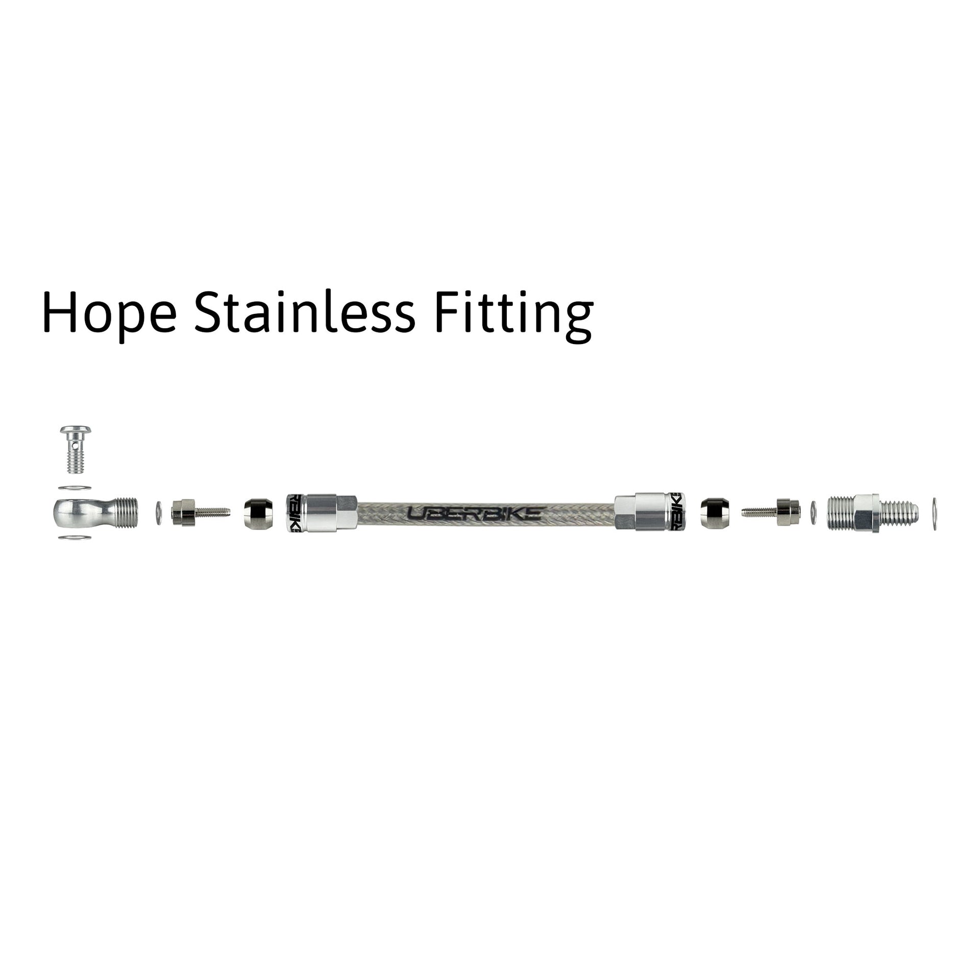 a diagram showing hope aluminium banjo fittings for stainless braid hydraulic hose on a white background