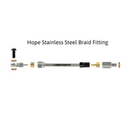 a diagram showing all the brake fittings for hope stainless braid hydraulic brake hose kits on a white background
