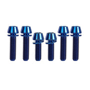 6 blue titanium bolts for AC / XC stem on a white background