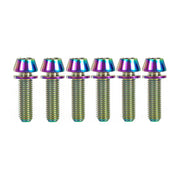 6 oilslick titanium bolts for gravity stem on a white background