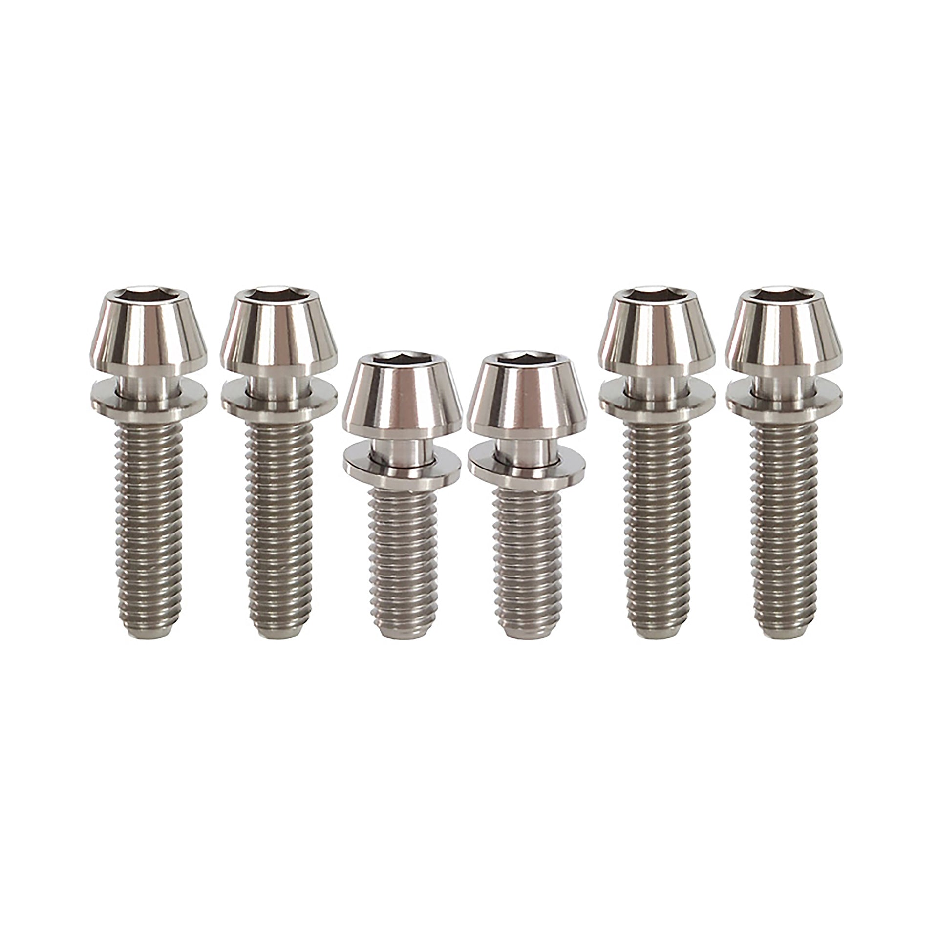 6 raw titanium bolts for AC / XC stem on a white background