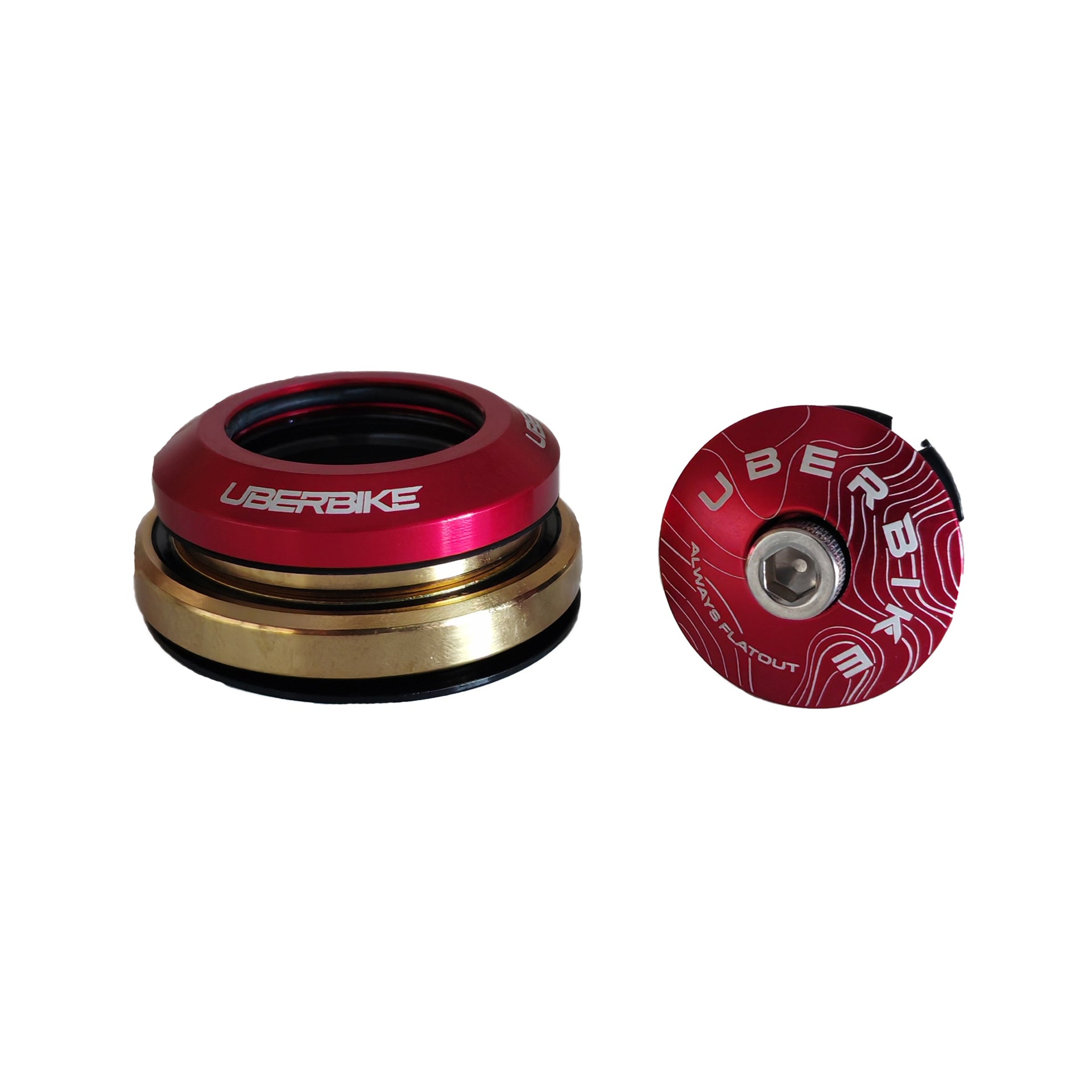 red and gold integrated headset with uberbike branding on a white background