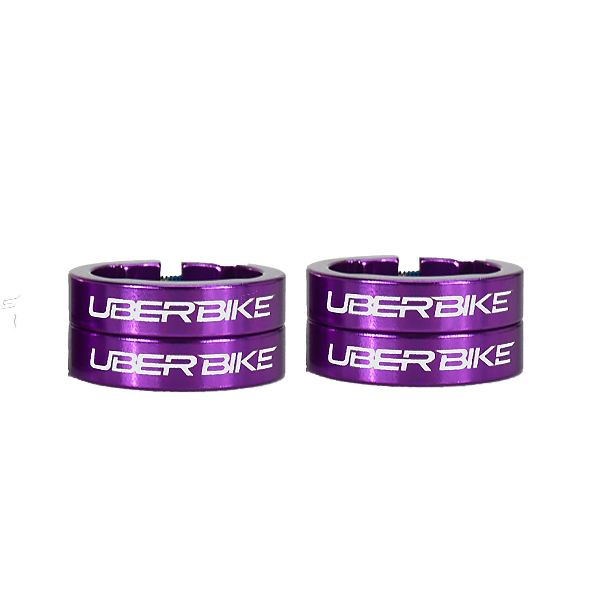 Four purple bicycle grip lock on rings with 'UberBike' branding on a white background