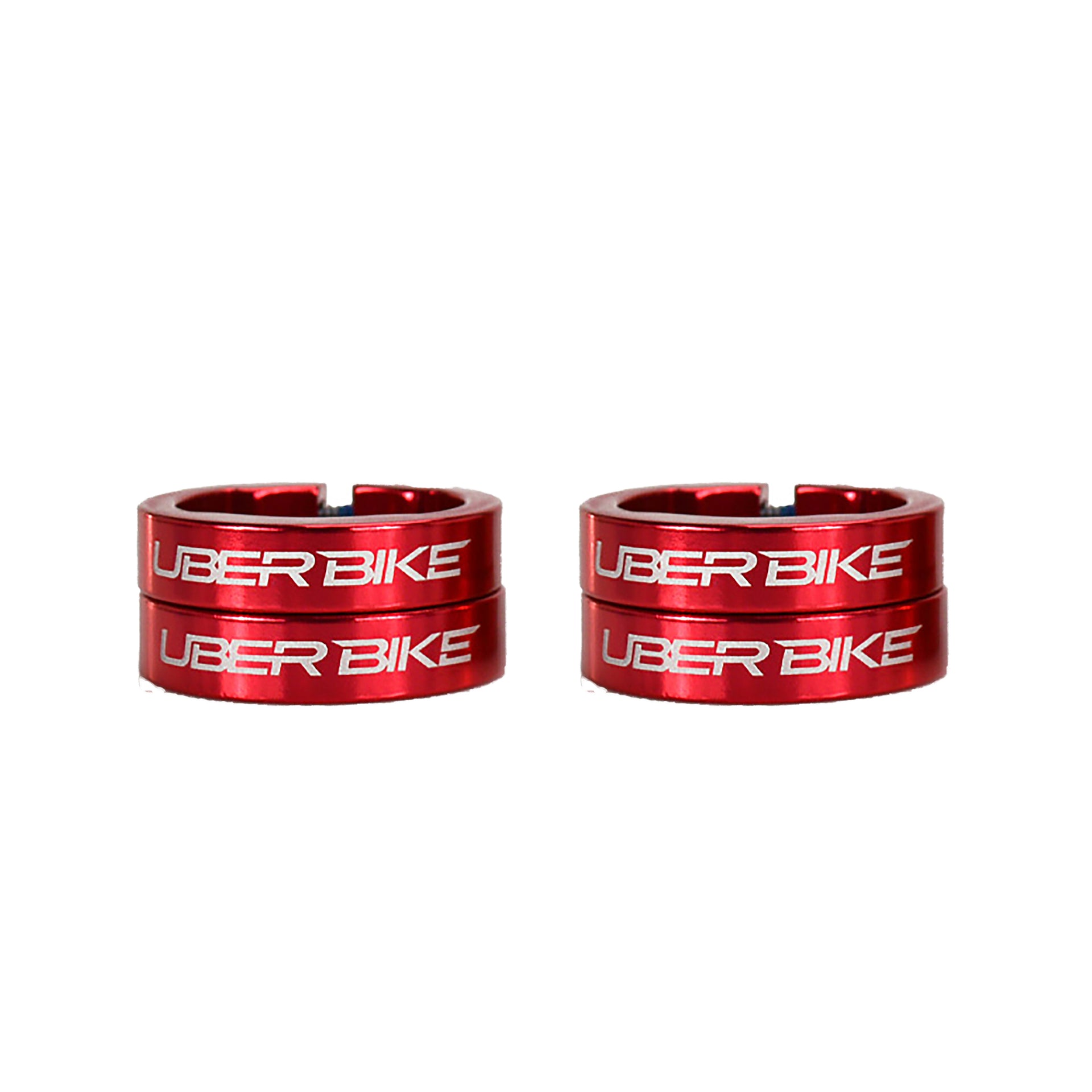 Four red bicycle grip lock on rings with 'UberBike' branding on a white background