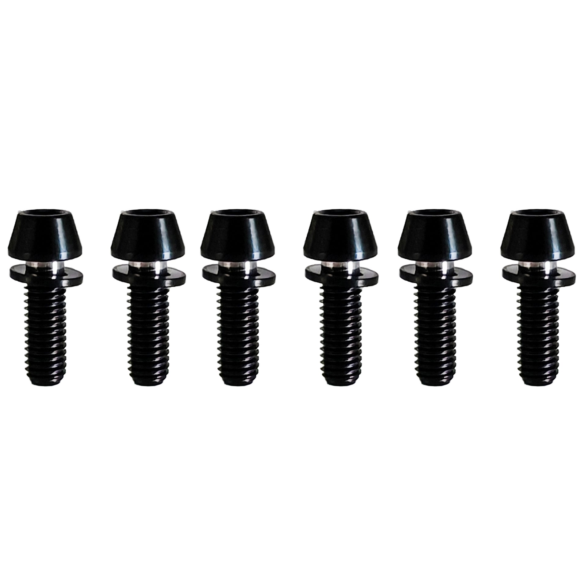 6 m5x15mm black titanium bolts on a white background