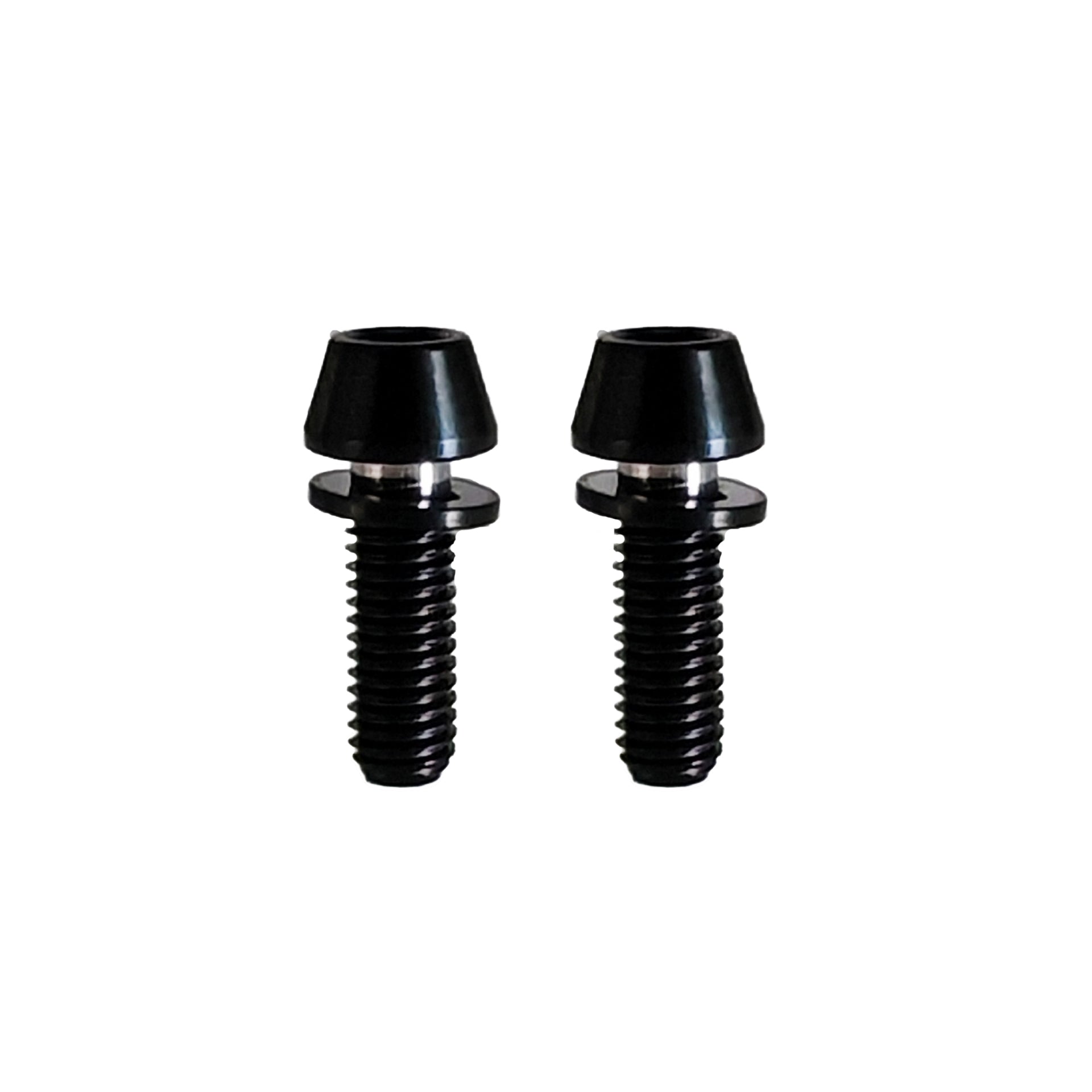 2 m5x15mm black titanium bolts on a white background