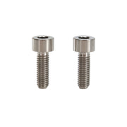 2 raw polsihed m5x15 cap head titanium bolts on a white background