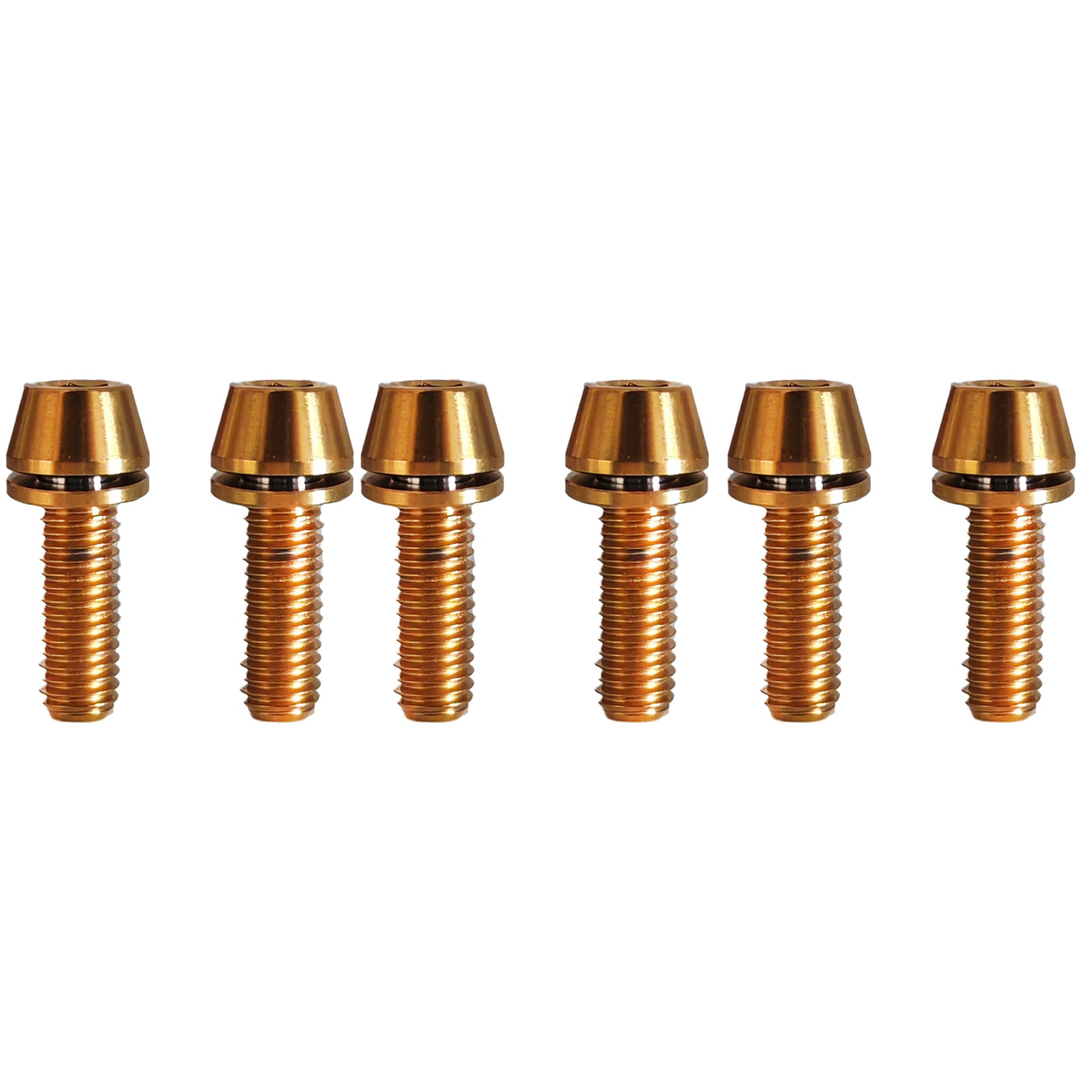 6 m5x15mm gold titanium bolts on a white background