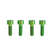4 green m5x15 cap head titanium bolts on a white background