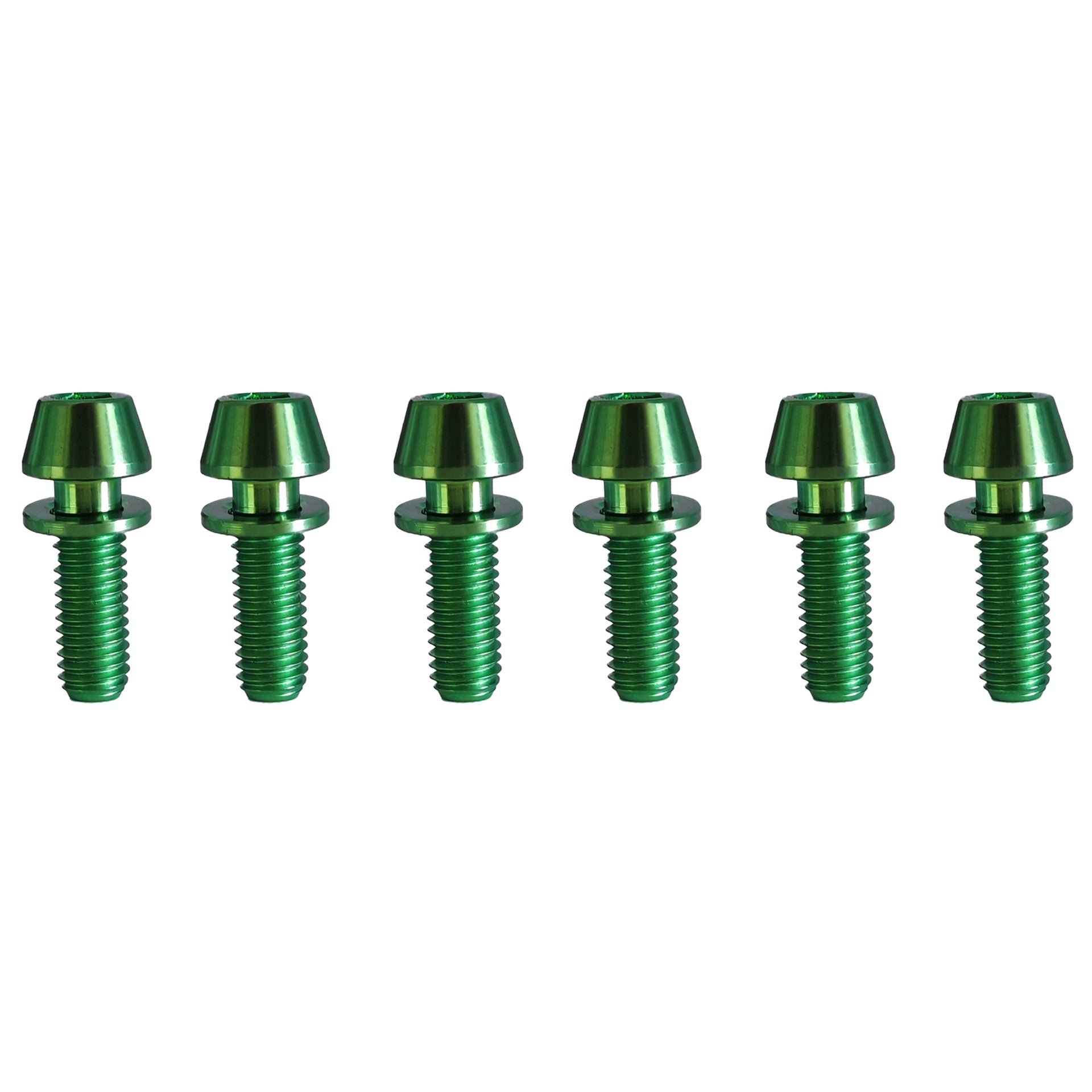 6 m5x15mm green titanium bolts on a white background