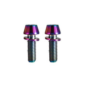 2 m5x15mm oil slick titanium bolts on a white background