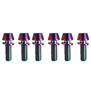 6 m5x15mm oil slick titanium bolts on a white background