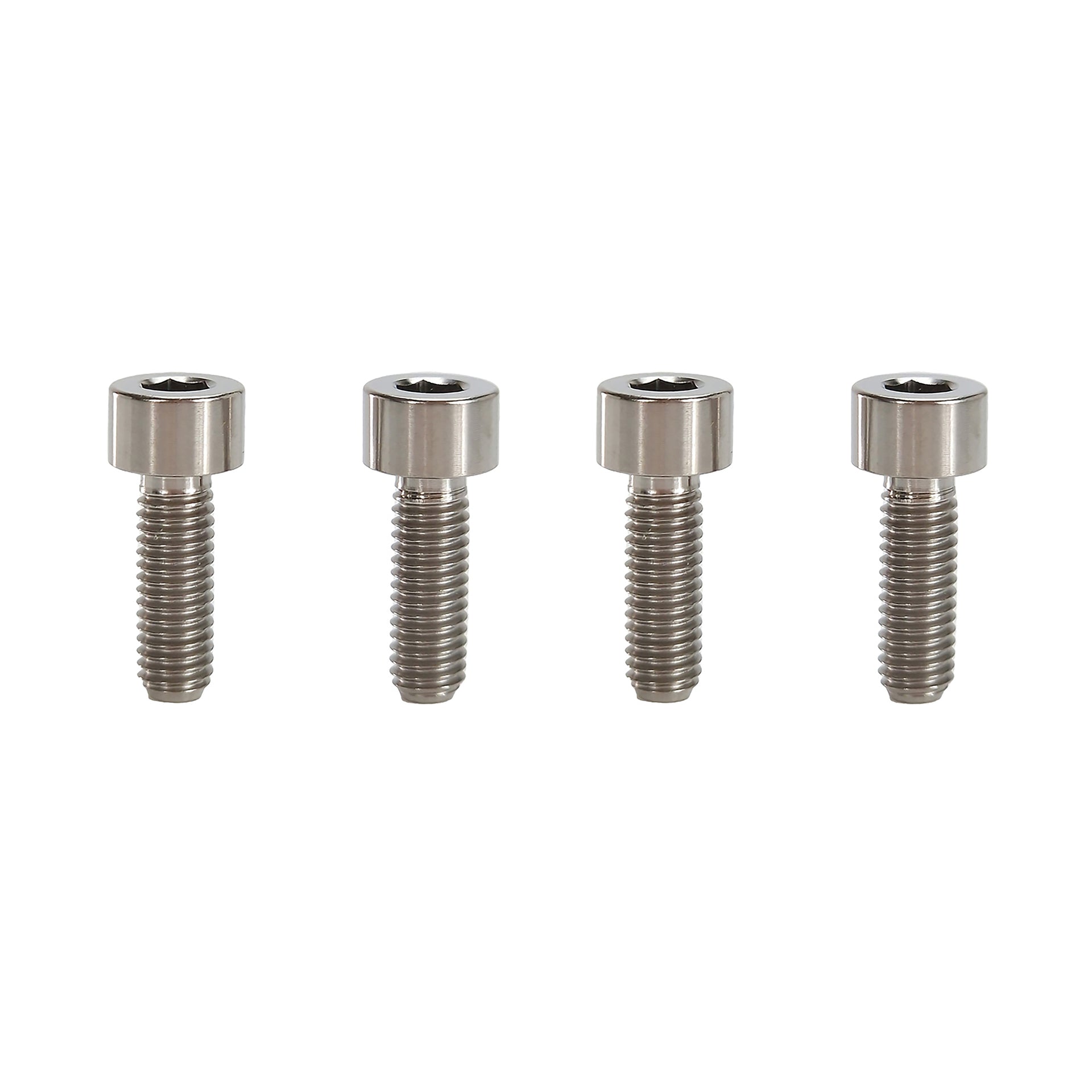 4 raw m5x15 cap head titanium bolts on a white background