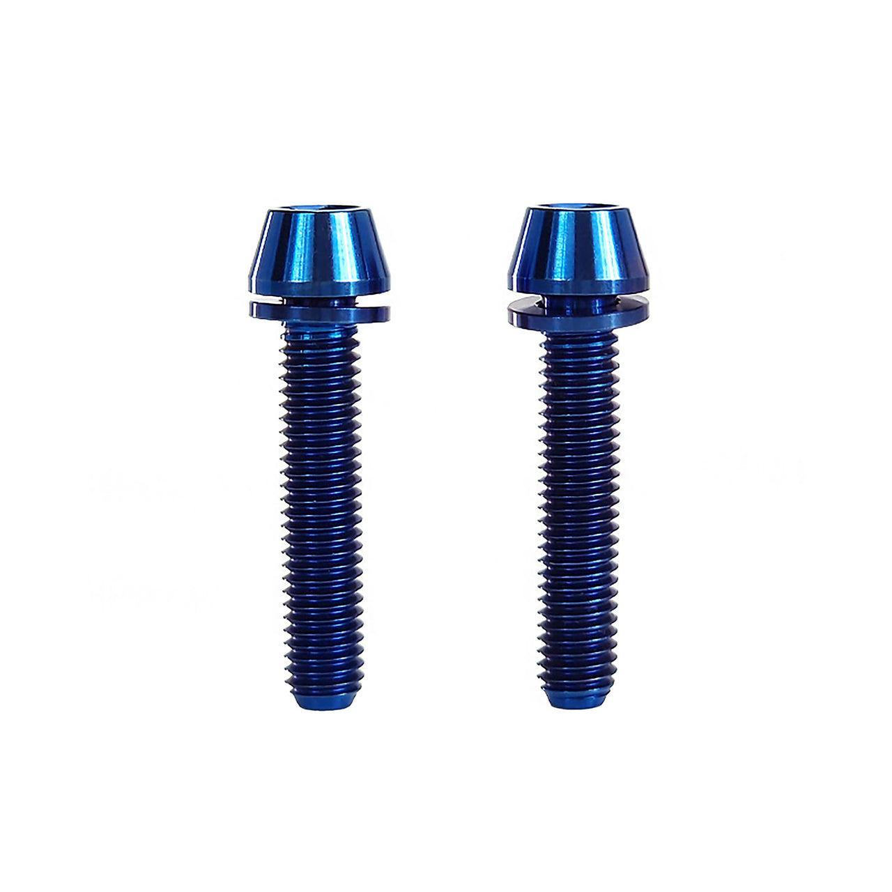 x2 m5x25 blue titanium bolts on a white background