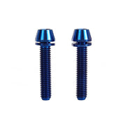 x2 m5x25 blue titanium bolts on a white background