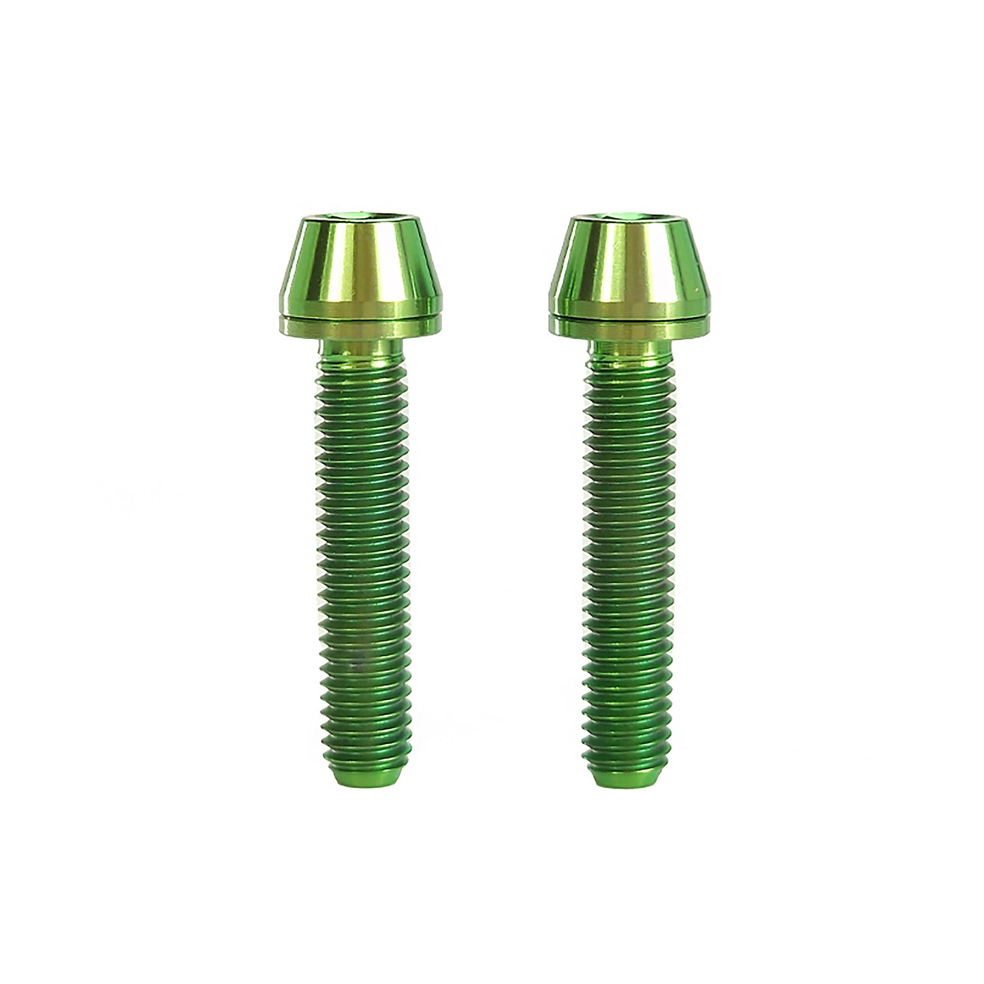 x2 m5x25 green titanium bolts on a white background