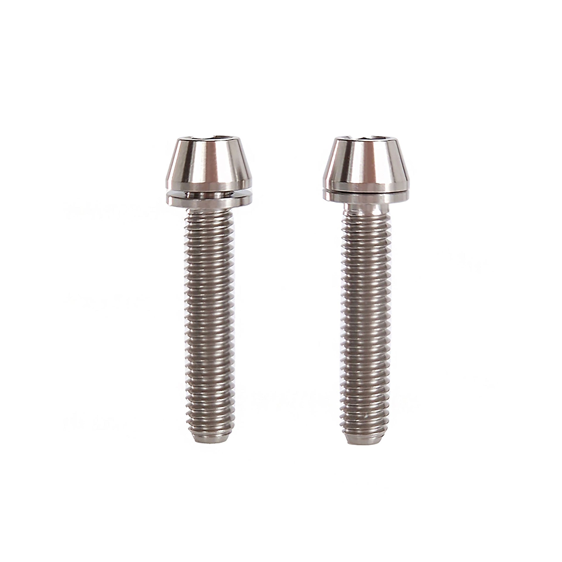 x2 m5x25 raw titanium bolts on a white background