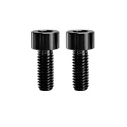 2 black m6x15 caphead titanium bolts on a white background