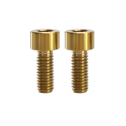2 gold m6x15 caphead titanium bolts on a white background