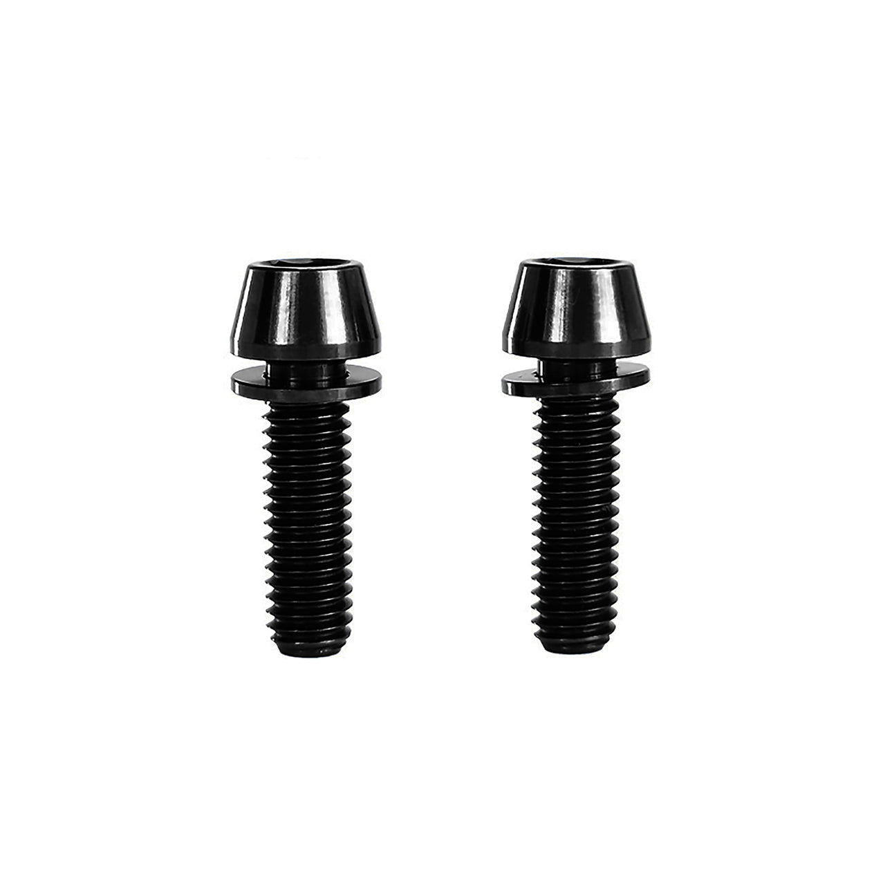 2 black m6x20 titanium bolts on a white background