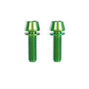 2 green m6x20 titanium bolts on a white background