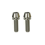 2 raw m6x20 taperhead titanium bolts on a white background