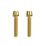 2 gold m6x32 titanium bolts on a white background