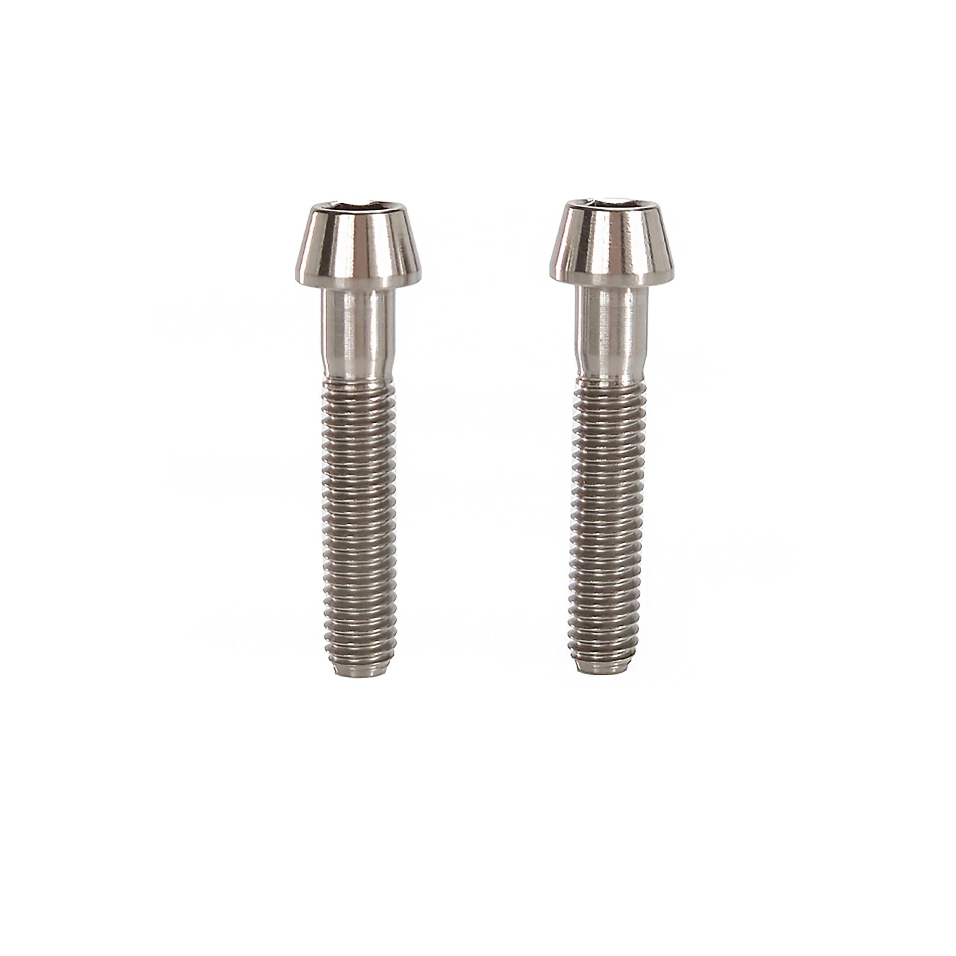 2 raw m6x32 titanium bolts with no washer on a white background