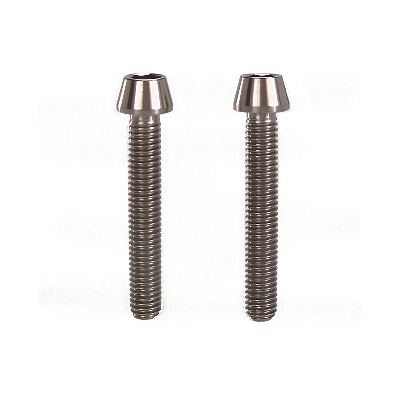 2 raw m6x38 titanium bolts with no washer on a white background