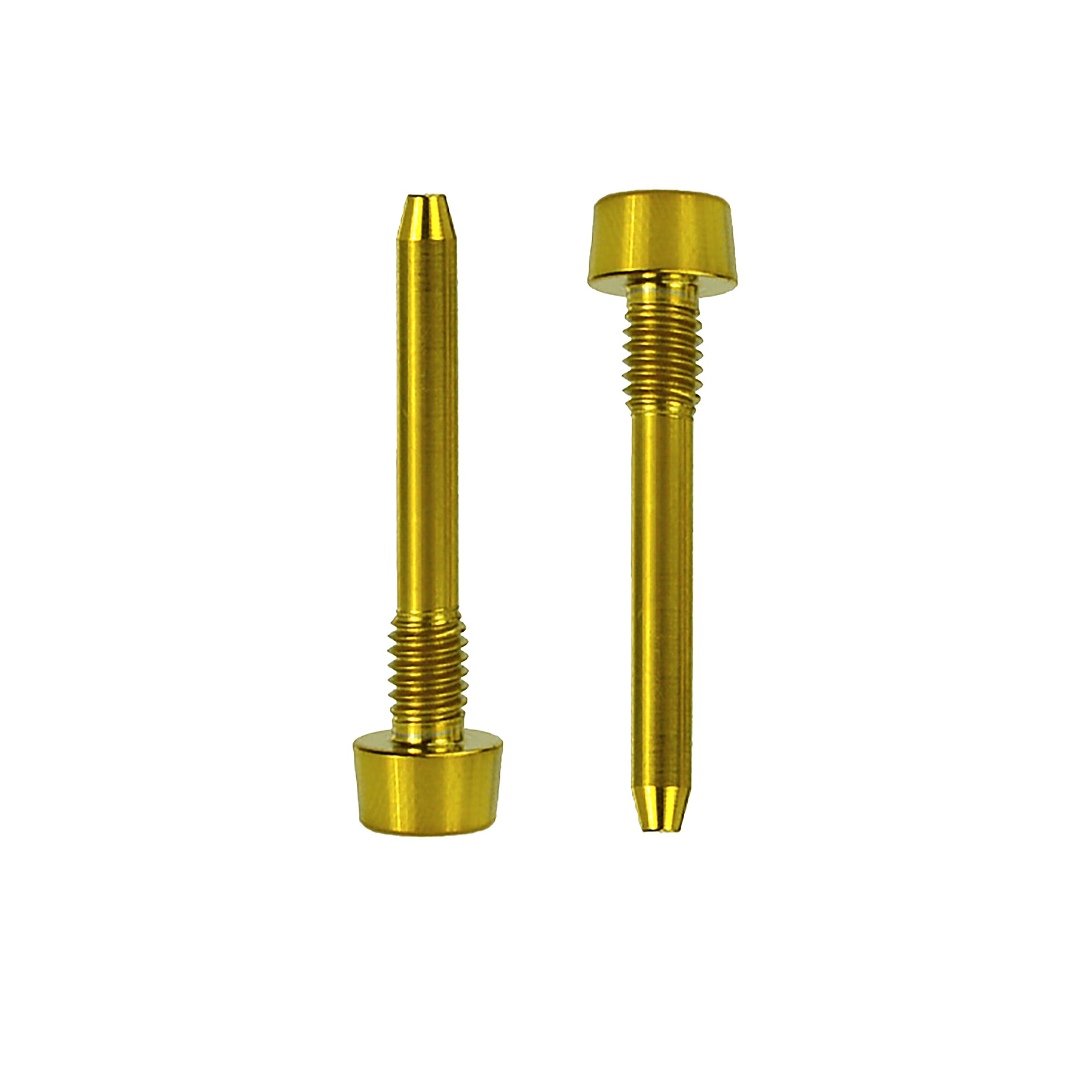 2 gold magura disc brake retaining pad pins on a white background
