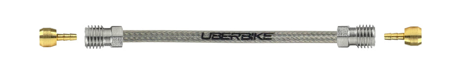 Magura hydraulic stainless braid brake hose fittings using a straight connector bolt with Uberbike branding on a white background