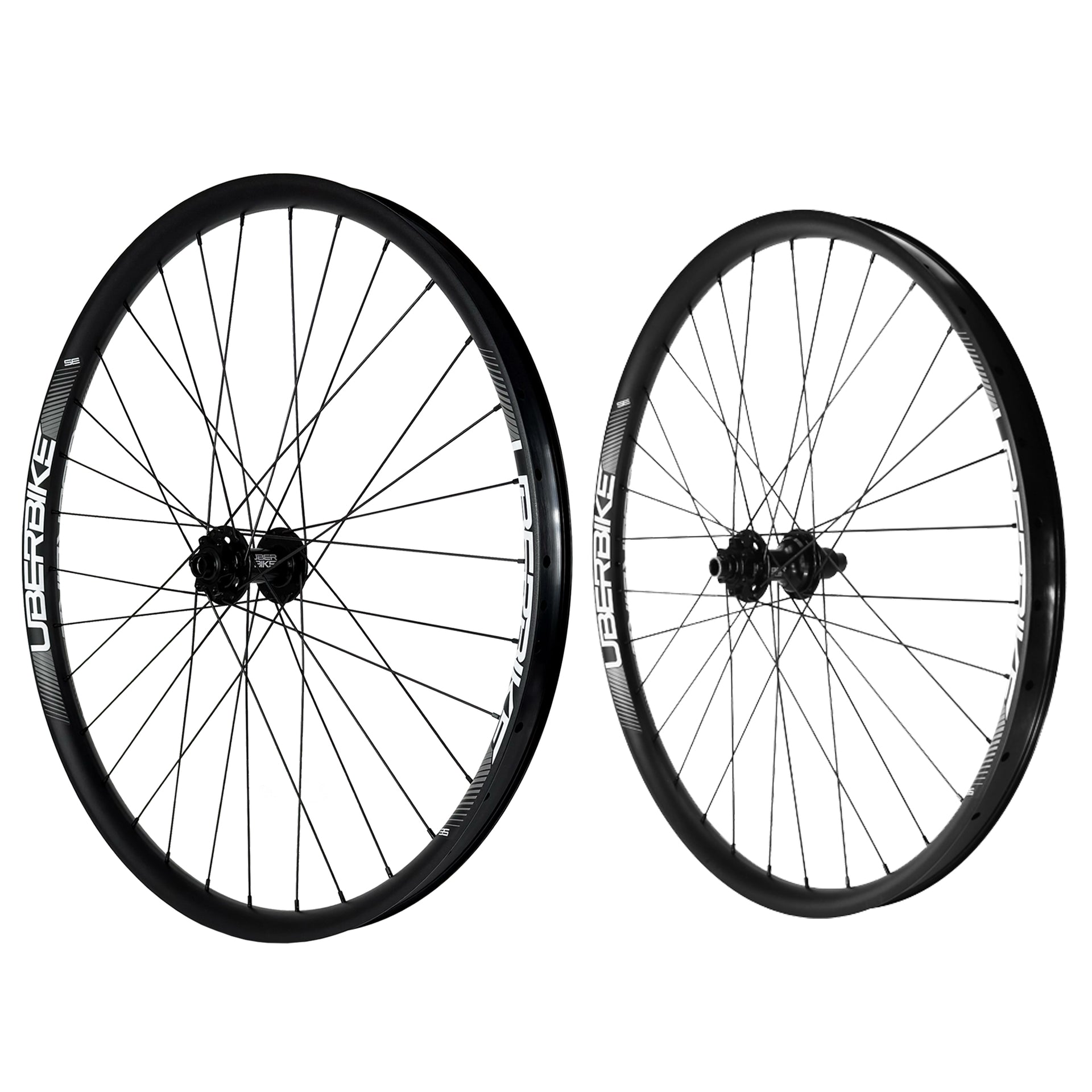 A mullet mtb wheelset showing Uberbike branding on a white background