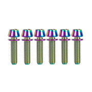 6 oil slick m5x20mm taperhead titanium bolts on a white background