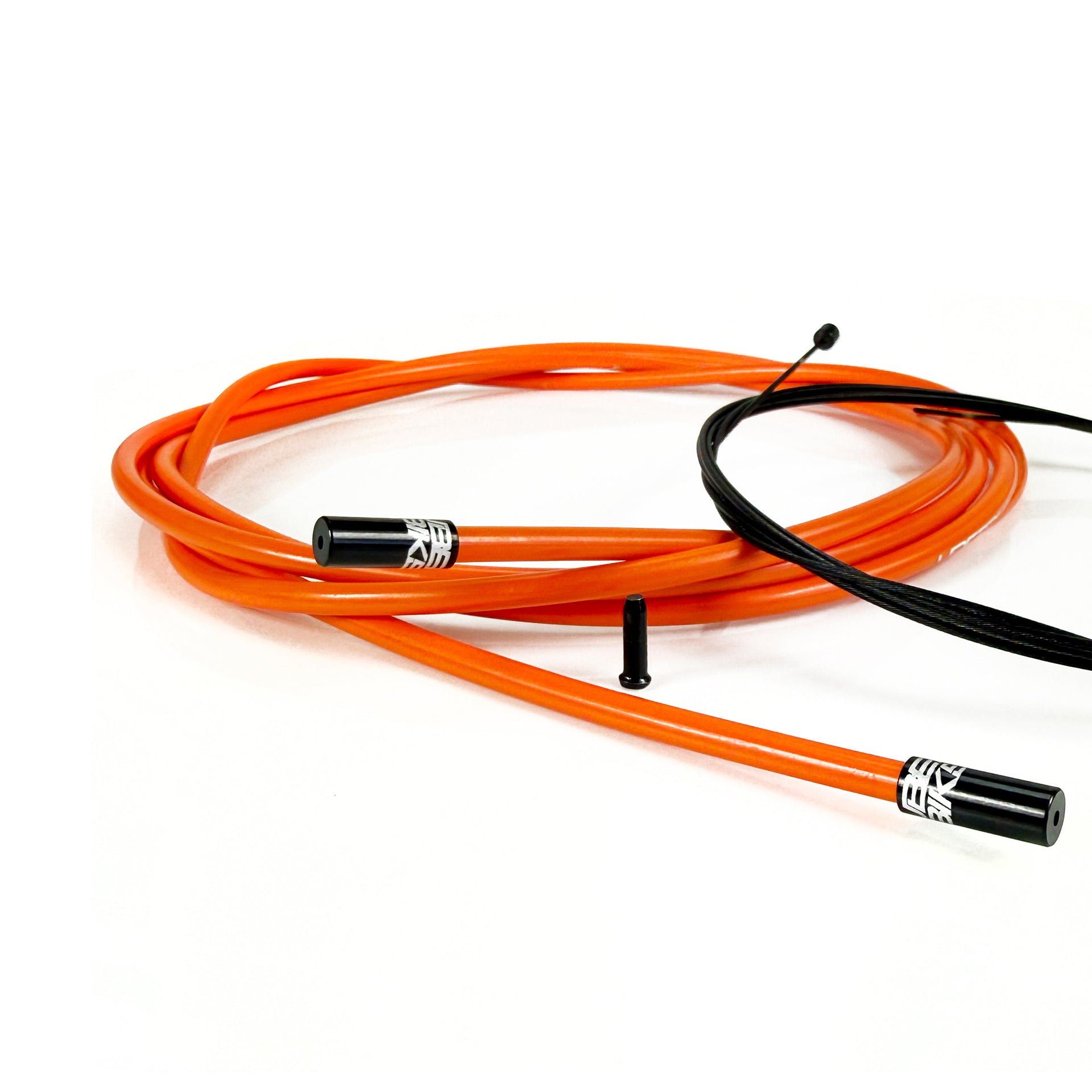 orange gear cable with black sealed ferrules on a white background
