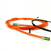 orange gear cable with khaki sealed ferrules on a white background