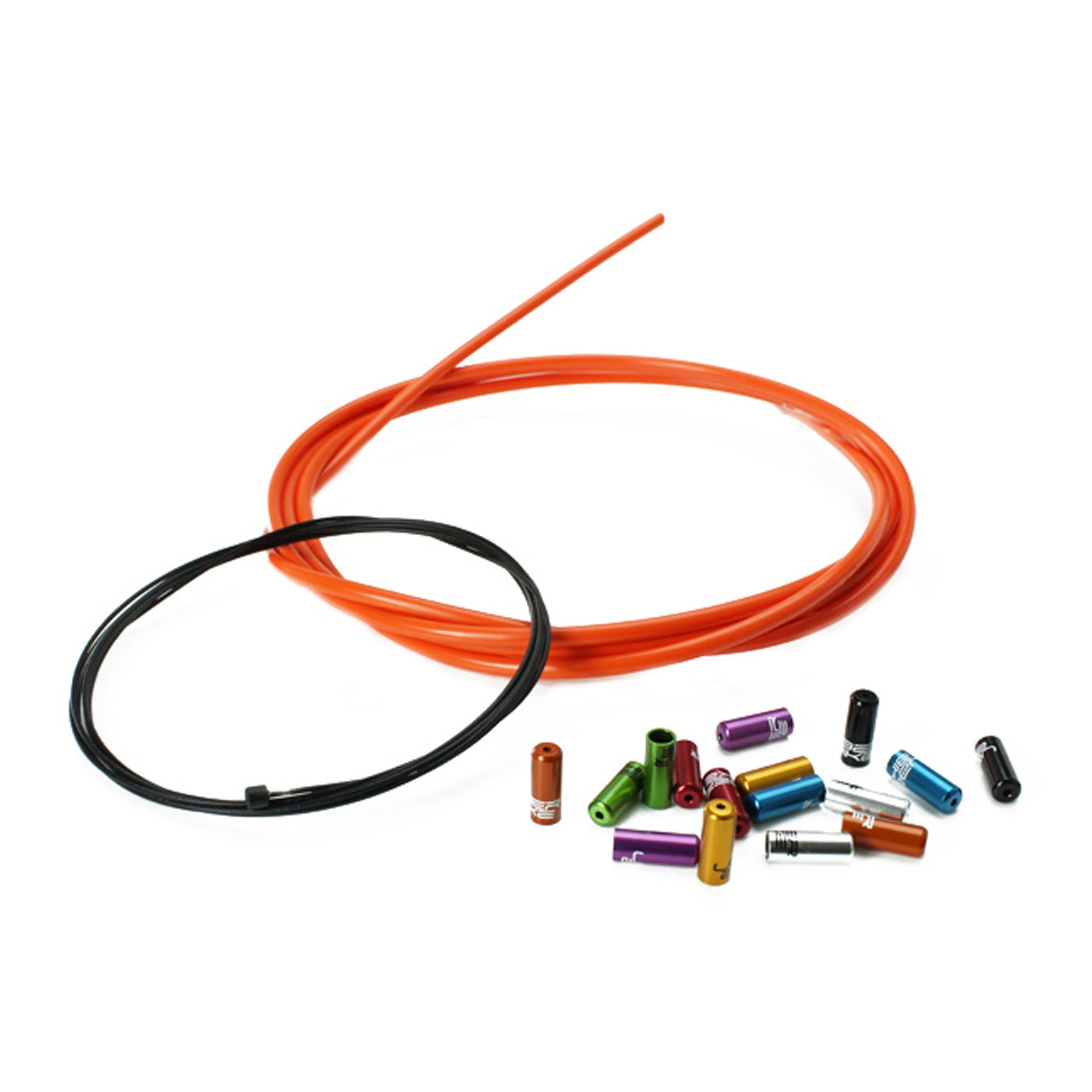 orange gear cable with several sealed ferrules on a white background