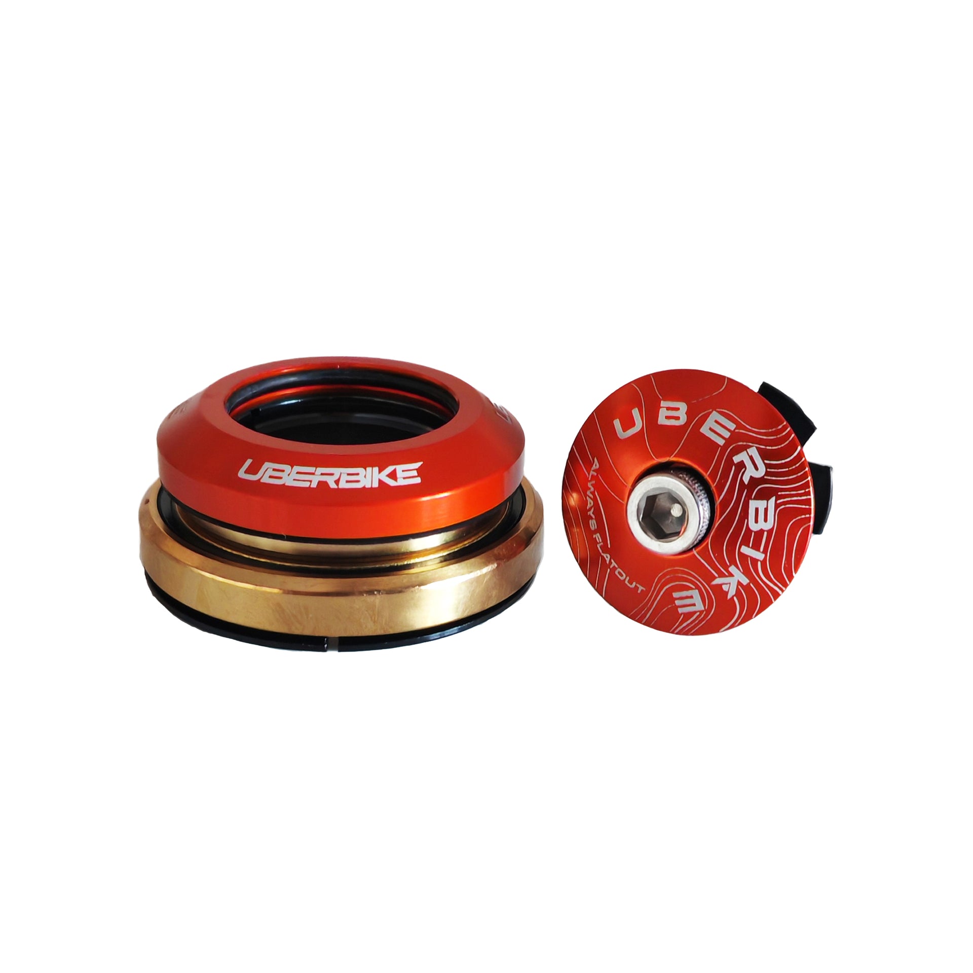 orange and gold integrated headset with uberbike branding on a white background