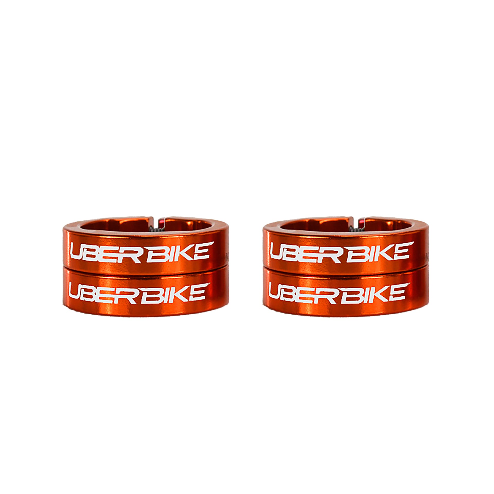 Four orange bicycle lock on rings with 'UberBike' branding on a white background